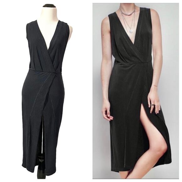 Free People Rising Sun Ribbed Midi Dress - Black - XS - Picture 1 of 13